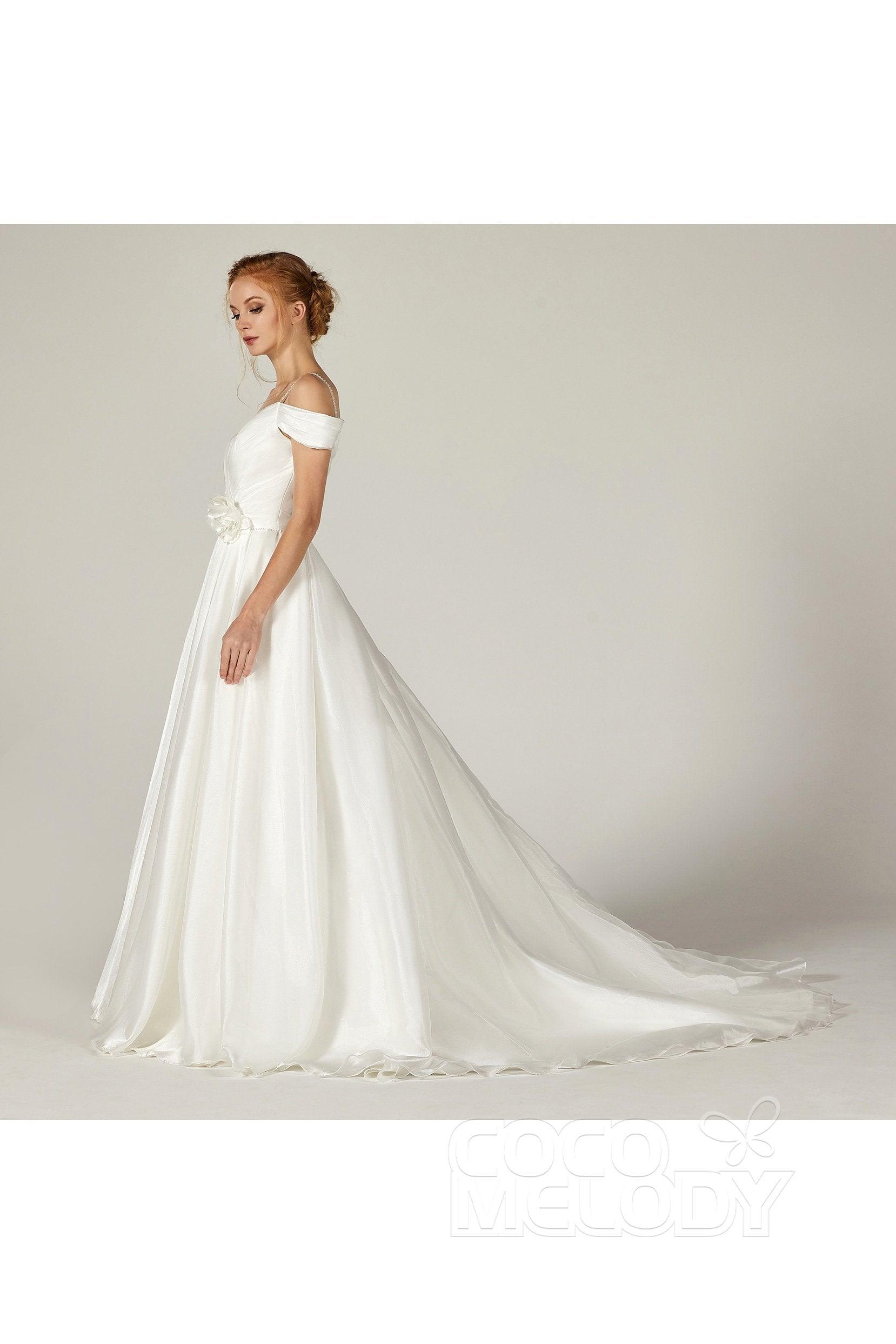 A-Line Court Train Organza and Satin Wedding Dress CW2291 - COCOMELODY