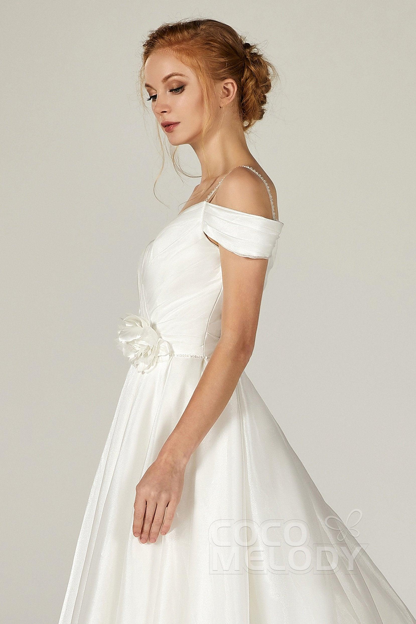 A-Line Court Train Organza and Satin Wedding Dress CW2291 - COCOMELODY