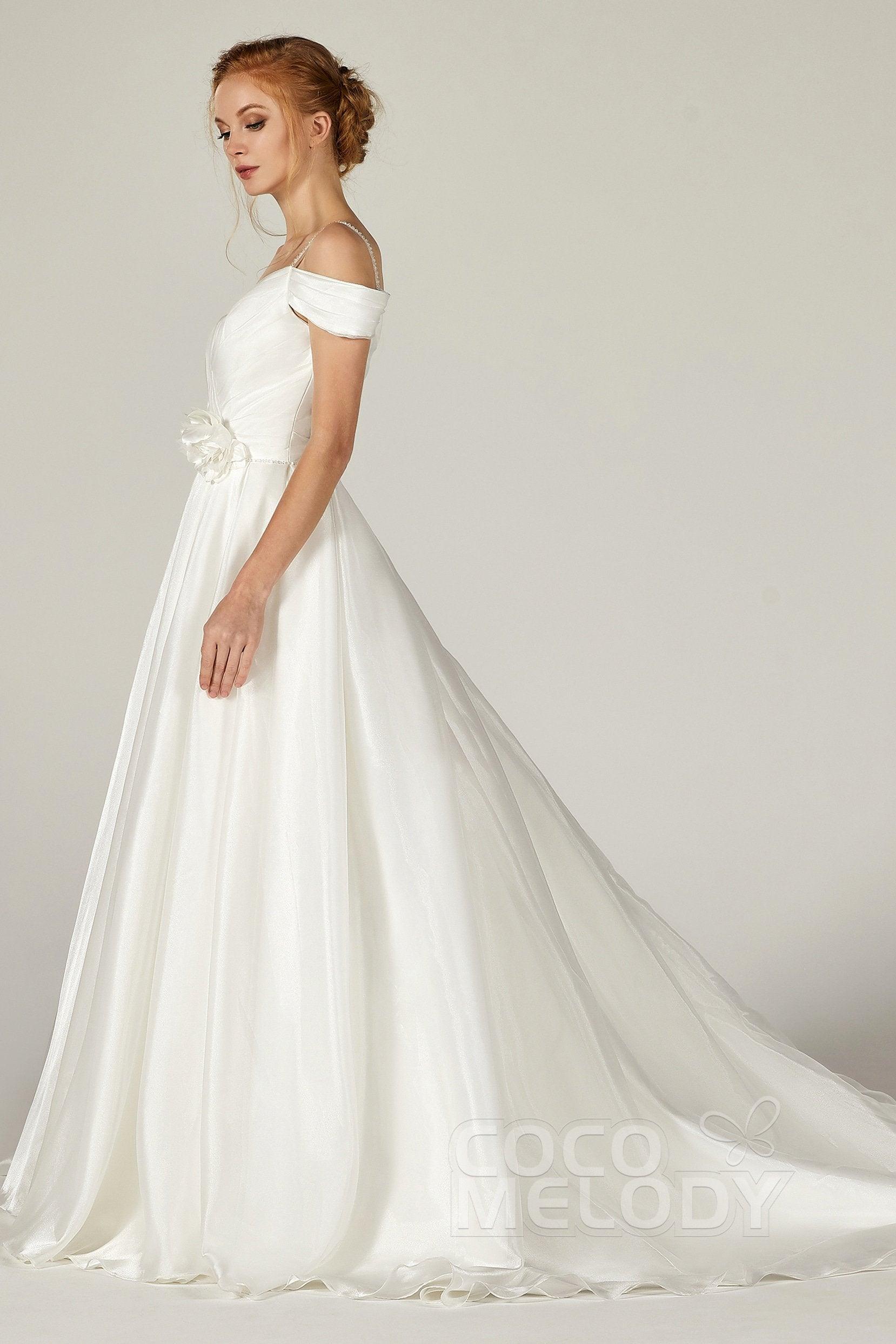 A-Line Court Train Organza and Satin Wedding Dress CW2291 - COCOMELODY