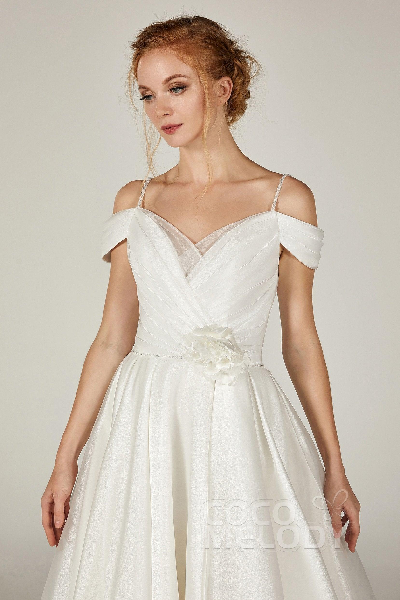 A-Line Court Train Organza and Satin Wedding Dress CW2291 - COCOMELODY