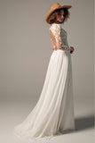 A-Line Court Train Chiffon Lace Wedding Dress CW2352 - COCOMELODY