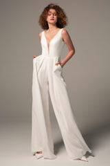 Floor Length Chiffon Wedding Jumpsuit CW2353 - COCOMELODY