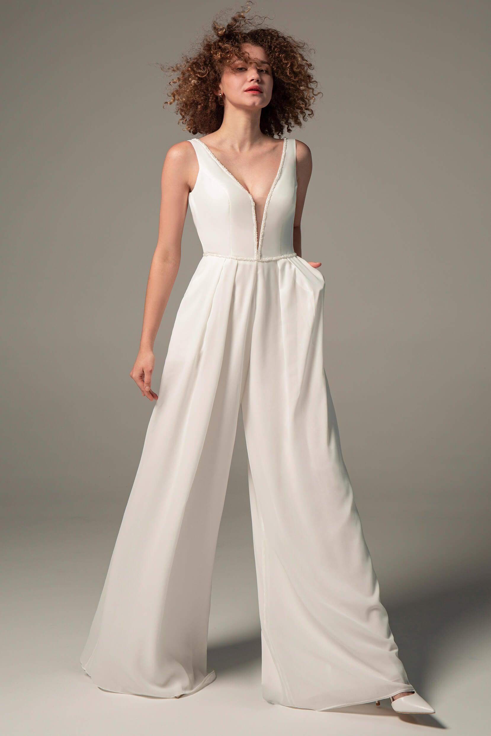 Floor Length Chiffon Wedding Jumpsuit CW2353 - COCOMELODY