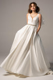 A-Line Chapel Train Satin Wedding Dress CW2364 - COCOMELODY