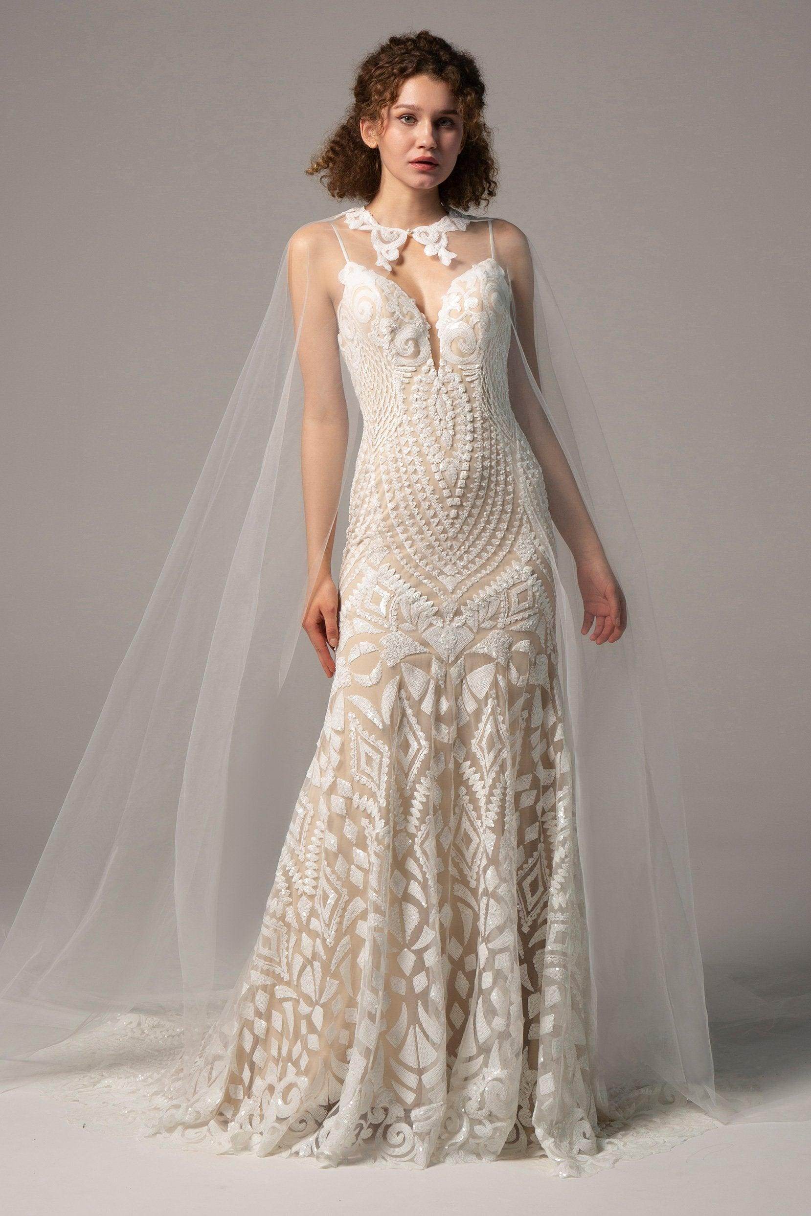 Trumpet-Mermaid Chapel Train Lace Wedding Dress CW2380 - COCOMELODY
