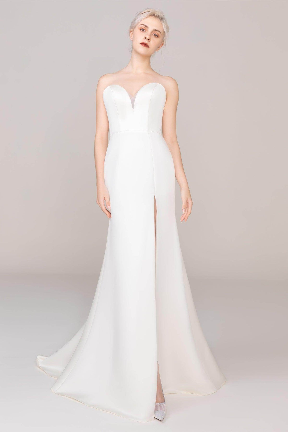 Trumpet-Mermaid Sweep-Brush Train Satin Wedding Dress CW2423CR - COCOMELODY