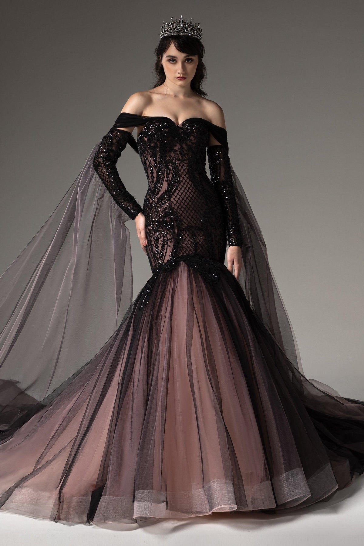 Trumpet-Mermaid Chapel Train Sequined Lace Wedding Dress CW2508 - COCOMELODY