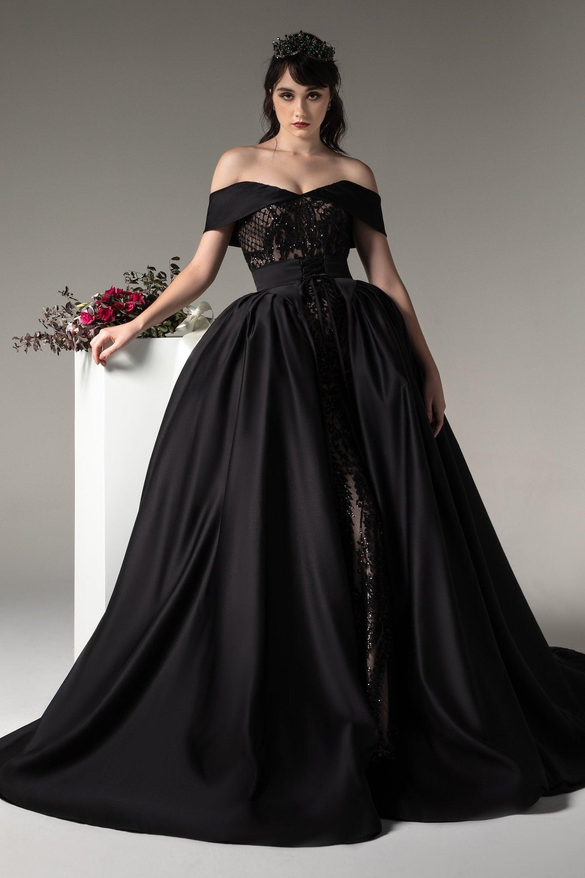 Princess Chapel Train Satin Wedding Dress CW2513 - COCOMELODY