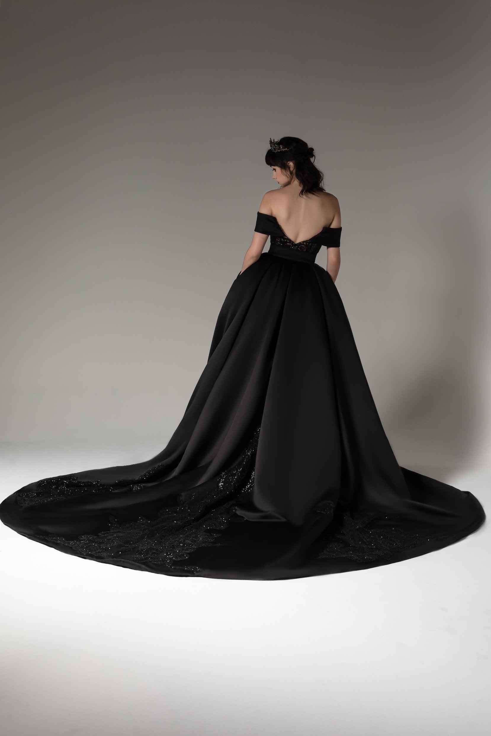 Princess Chapel Train Satin Wedding Dress CW2513 - COCOMELODY