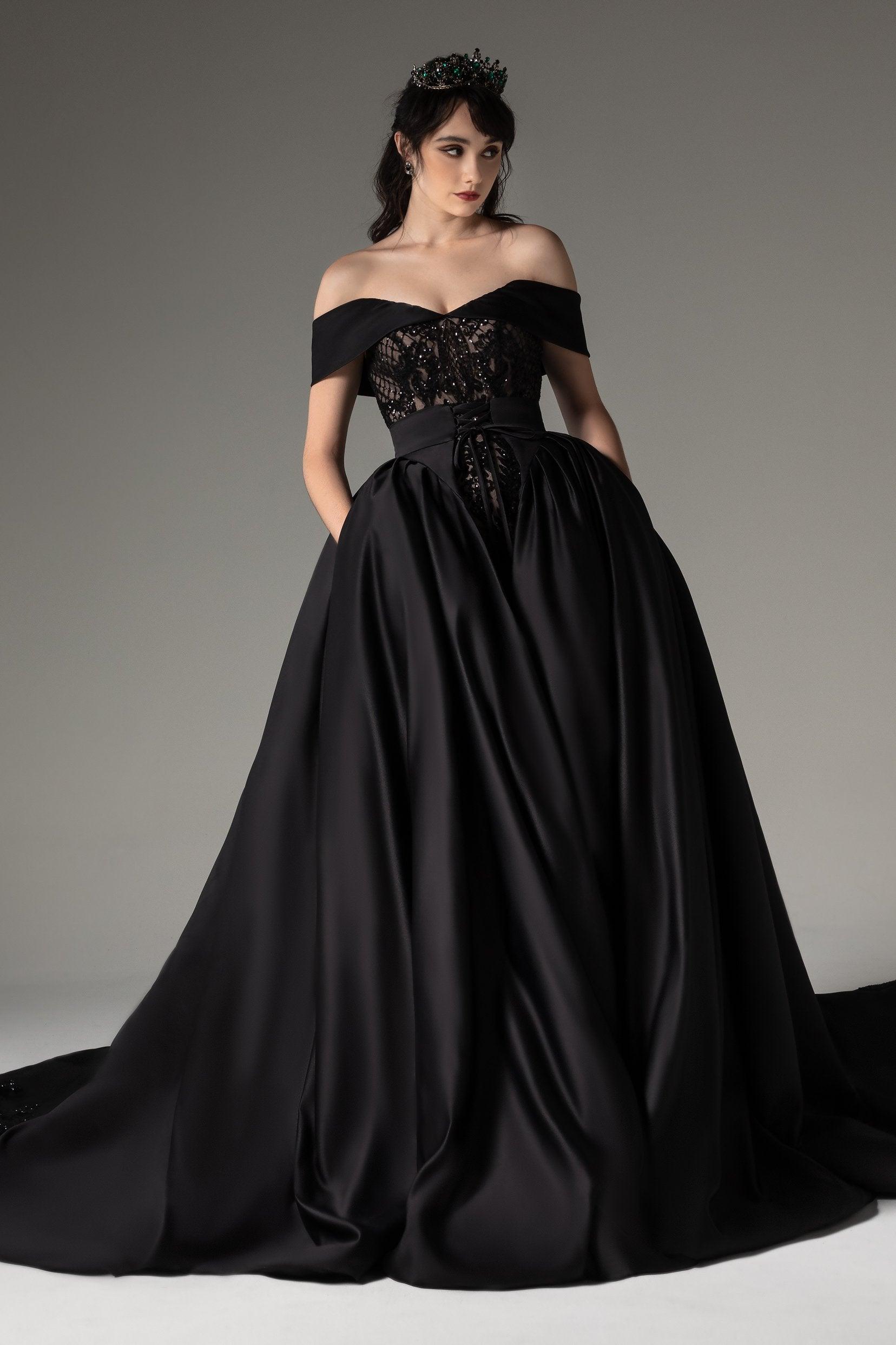 Princess Chapel Train Satin Wedding Dress CW2513 - COCOMELODY