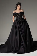Princess Chapel Train Satin Wedding Dress CW2513 - COCOMELODY