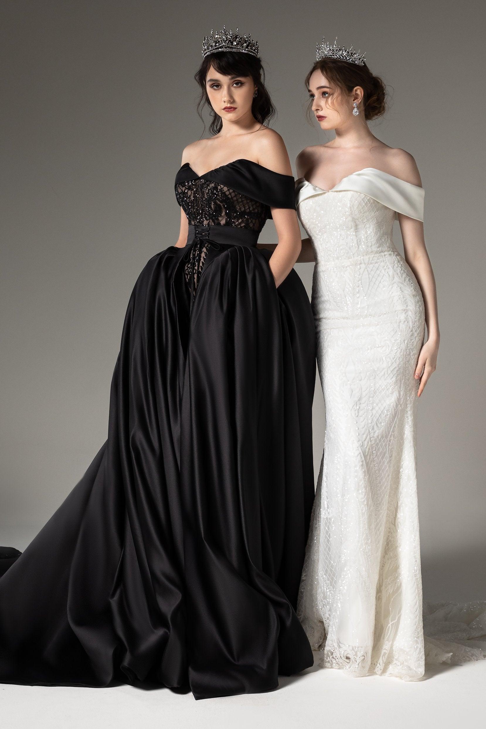 Princess Chapel Train Satin Wedding Dress CW2513 - COCOMELODY