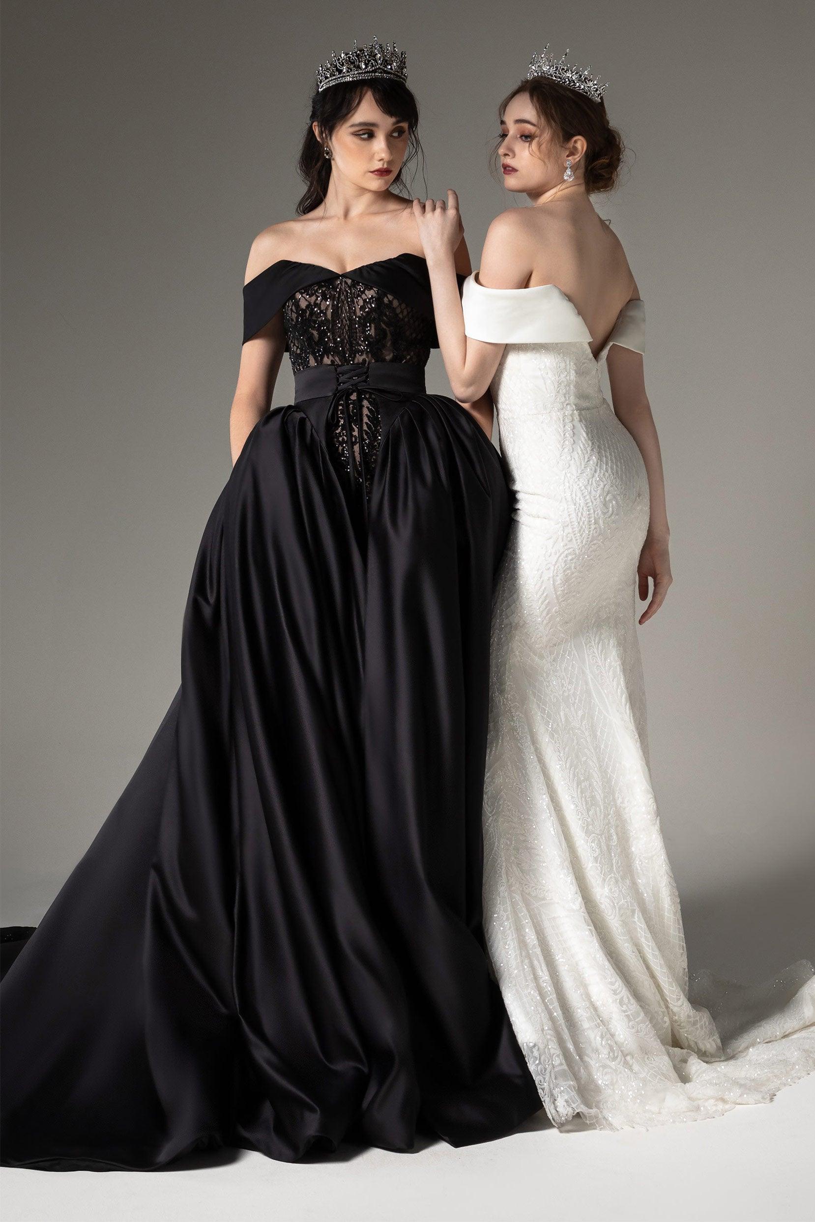 Princess Chapel Train Satin Wedding Dress CW2513 - COCOMELODY