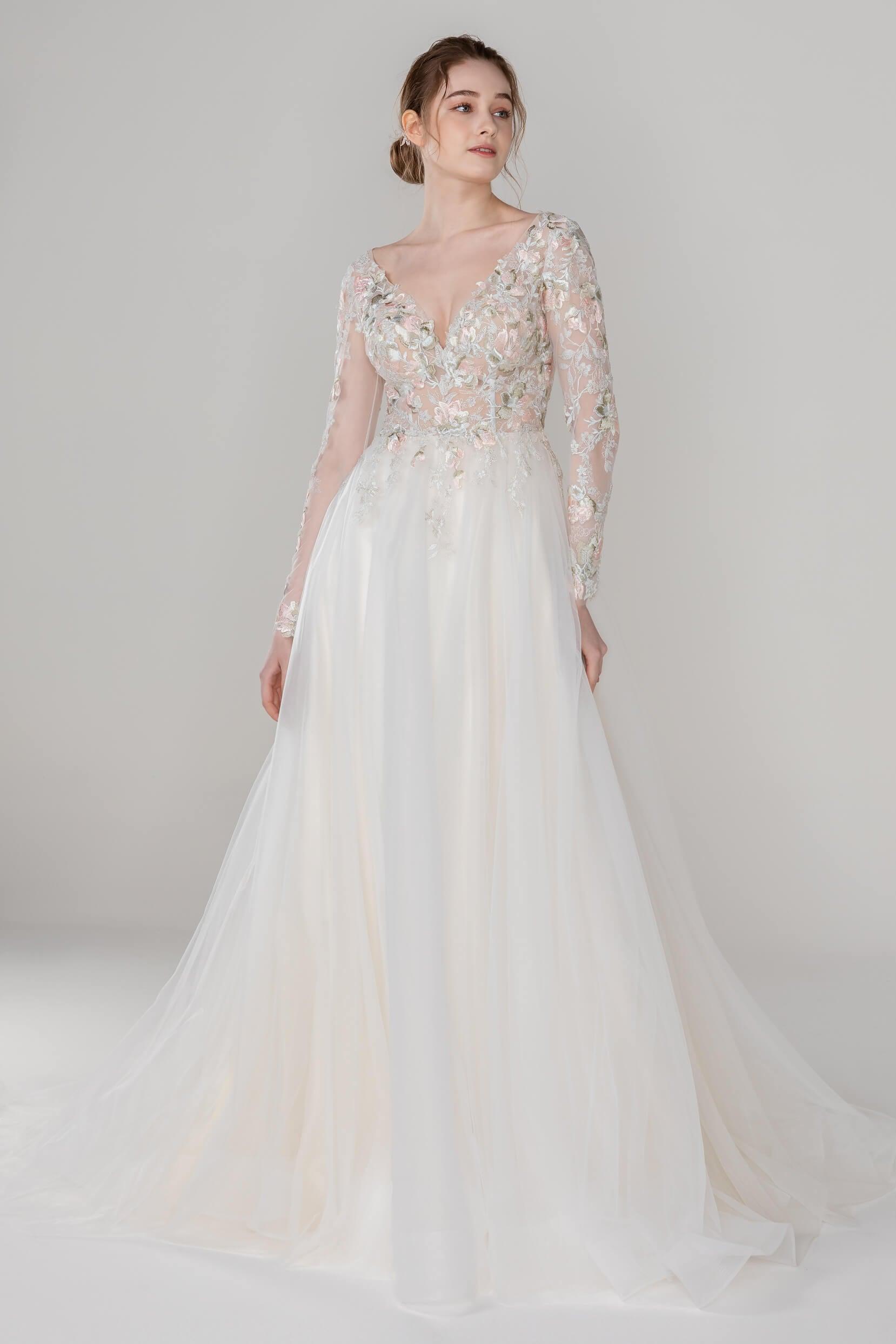 A-Line Court Train Tulle Lace Wedding Dress CW2535 - COCOMELODY
