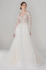 A-Line Court Train Tulle Lace Wedding Dress CW2535 - COCOMELODY