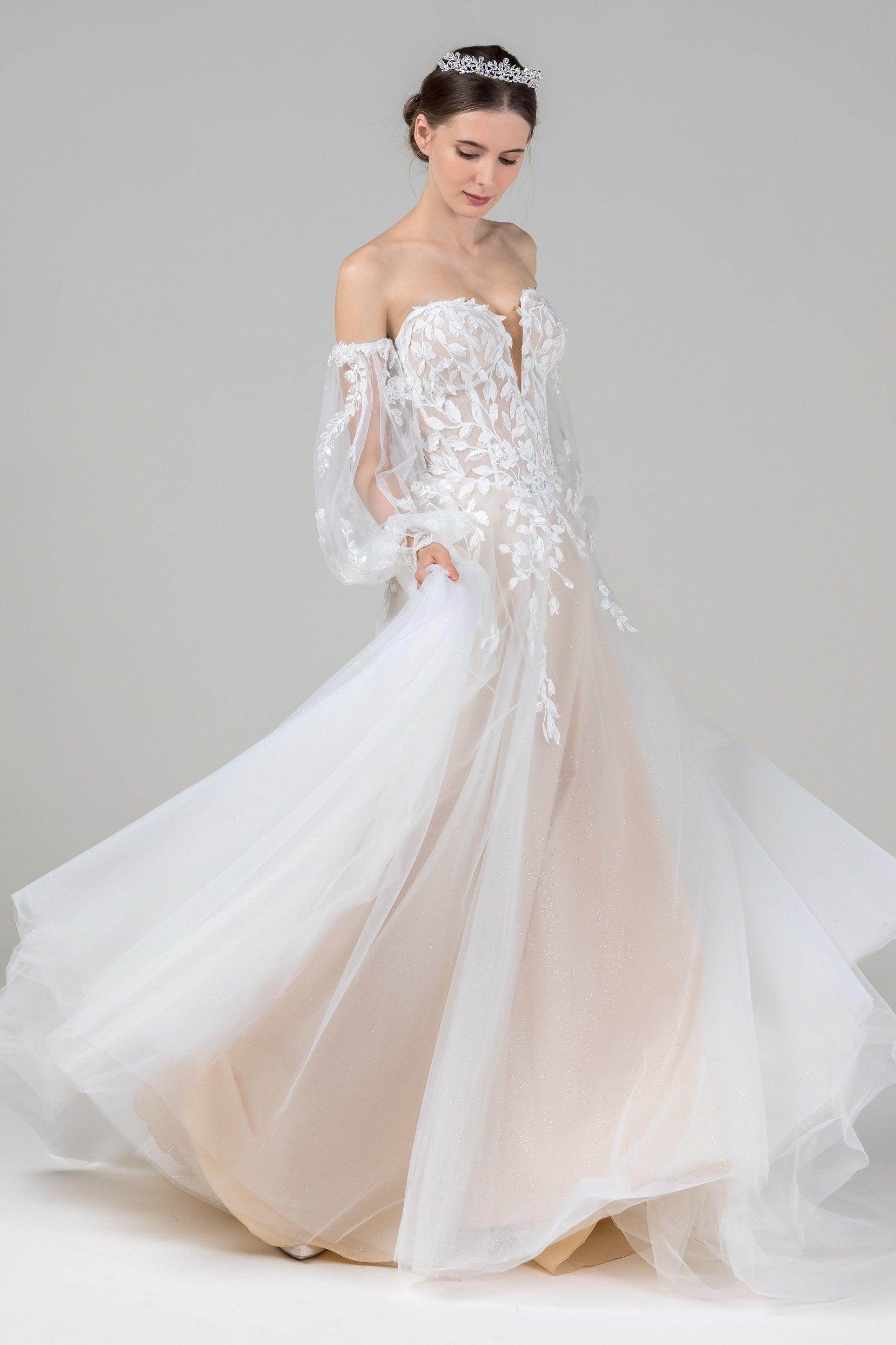A-Line Court Train Tulle Wedding Dress CW2586 - COCOMELODY