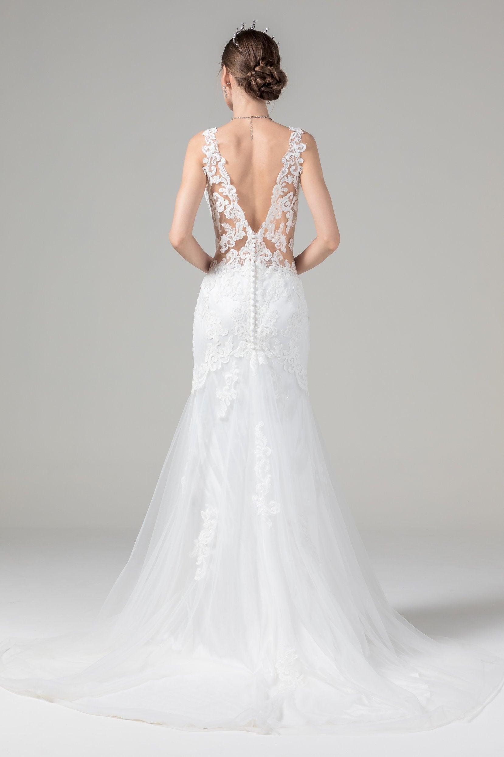 Trumpet-Mermaid Court Train Tulle Lace Wedding Dress CW2589 - COCOMELODY