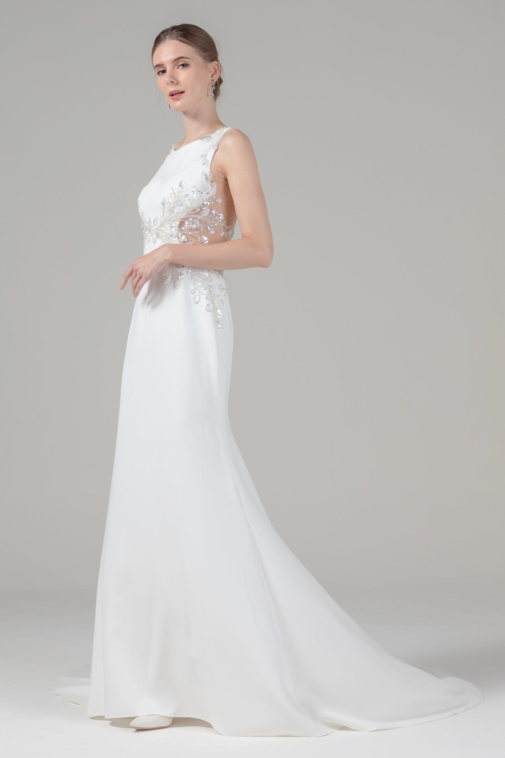Trumpet Court Train Elastic Cloth Wedding Dress CW2591 - COCOMELODY