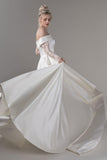 A-Line Court Train Satin Wedding Dress CW2655 - COCOMELODY