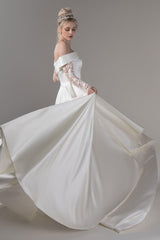 A-Line Court Train Satin Wedding Dress CW2655 - COCOMELODY