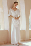 Sheath-Column Floor Length Satin Wedding Dress CW2668 - COCOMELODY