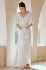 Sheath-Column Floor Length Satin Wedding Dress CW2668 - COCOMELODY
