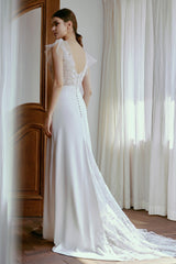 Sheath Sweep-Brush Train Lace Tulle Wedding Dress CW2672CR - COCOMELODY