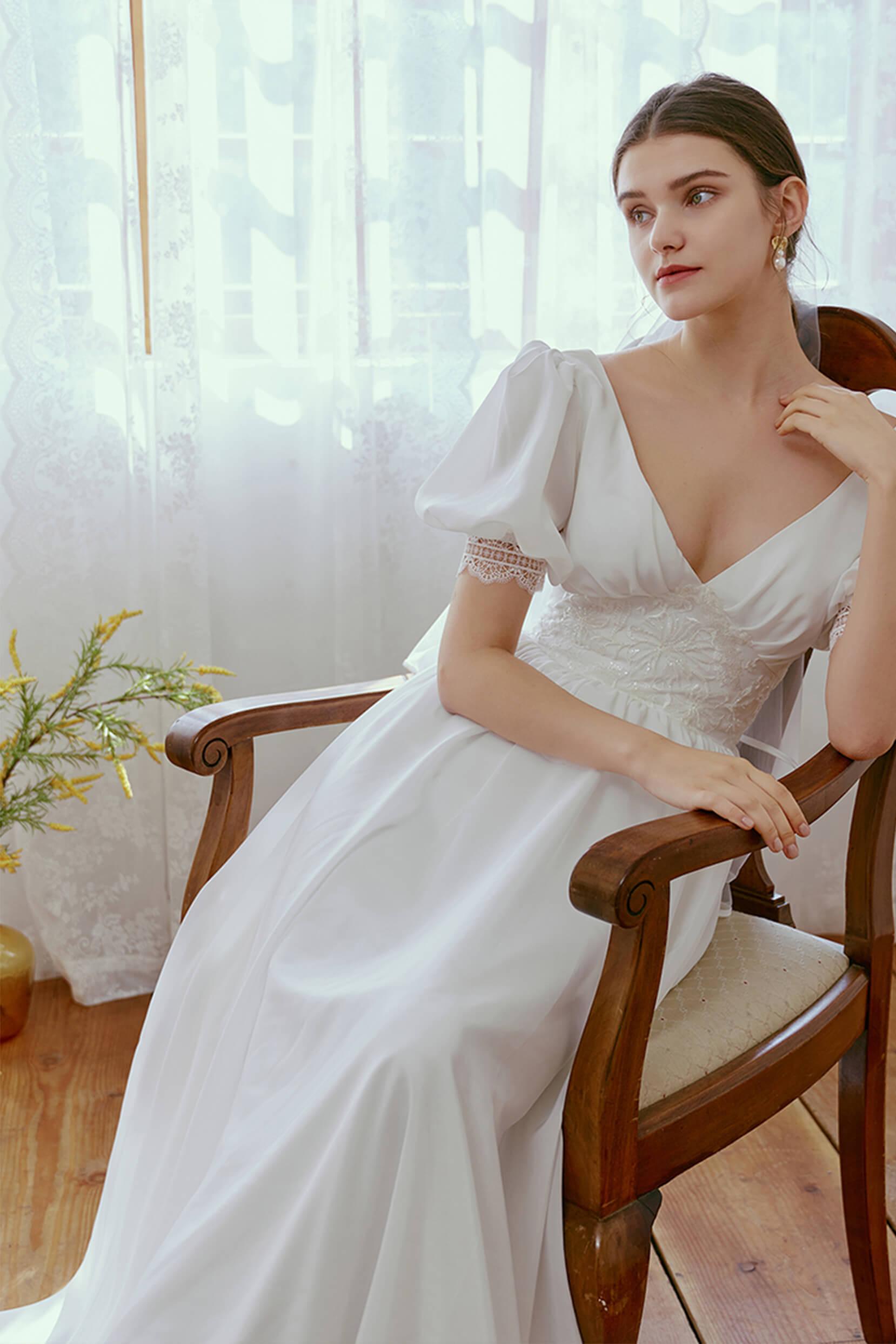 Sheath Floor Length Elastic Cloth Wedding Dress CW2676 - COCOMELODY