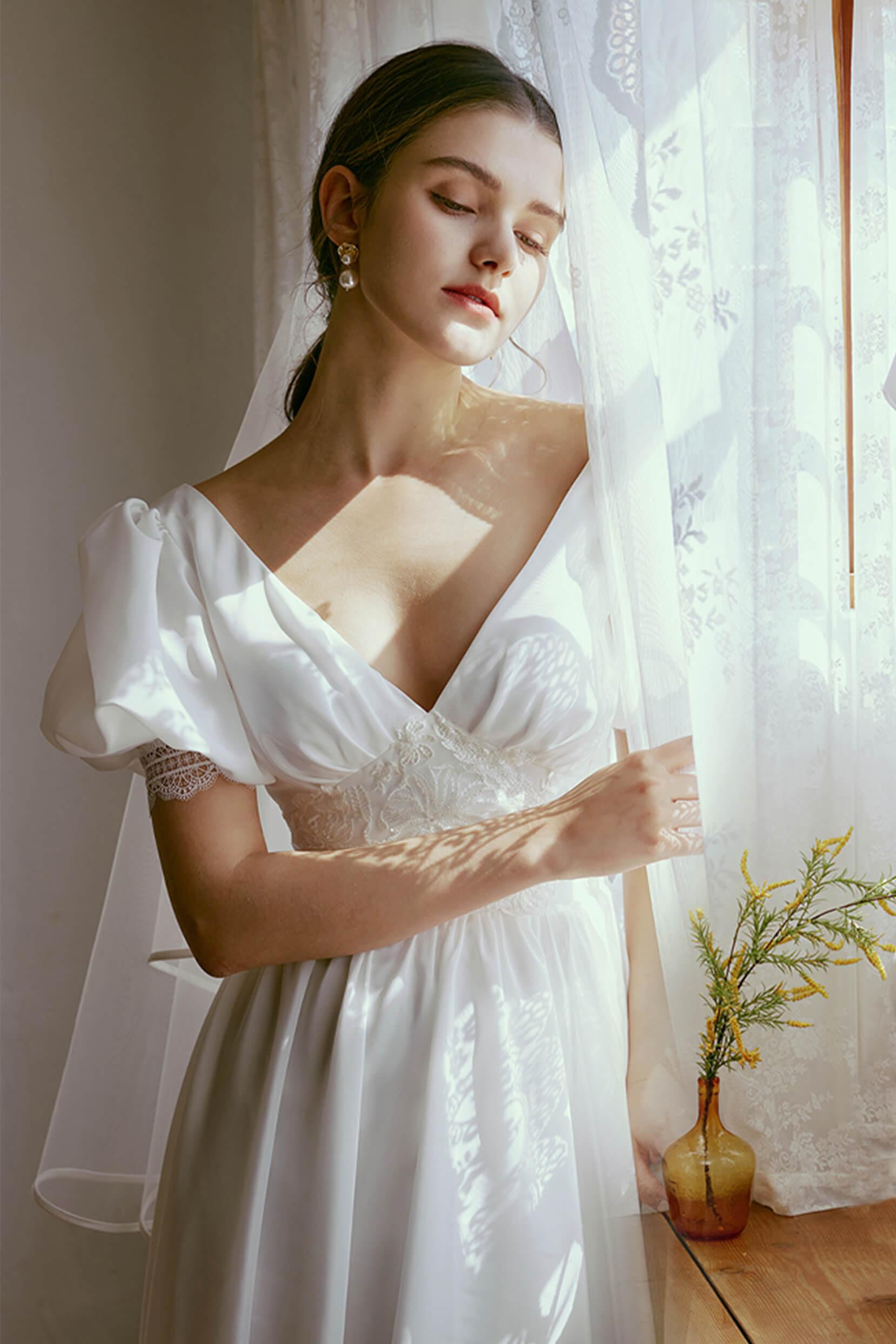 Sheath Floor Length Elastic Cloth Wedding Dress CW2676 - COCOMELODY