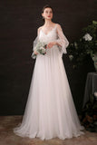 A-Line Floor Length Lace Tulle Wedding Dress CW2688 - COCOMELODY