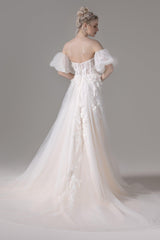 A-Line Court Train Lace Tulle Wedding Dress CW2794 - COCOMELODY
