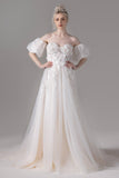 A-Line Court Train Lace Tulle Wedding Dress CW2794 - COCOMELODY