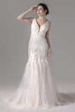 Trumpet-Mermaid Court Train Lace Tulle Wedding Dress CW2795 - COCOMELODY