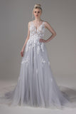A-Line Chapel Train Lace Tulle Wedding Dress CW2806 - COCOMELODY