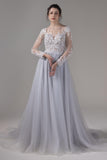 A-Line Chapel Train Lace Tulle Wedding Dress CW2809 - COCOMELODY