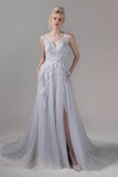 A-Line Chapel Train Lace Tulle Wedding Dress CW2810CR - COCOMELODY
