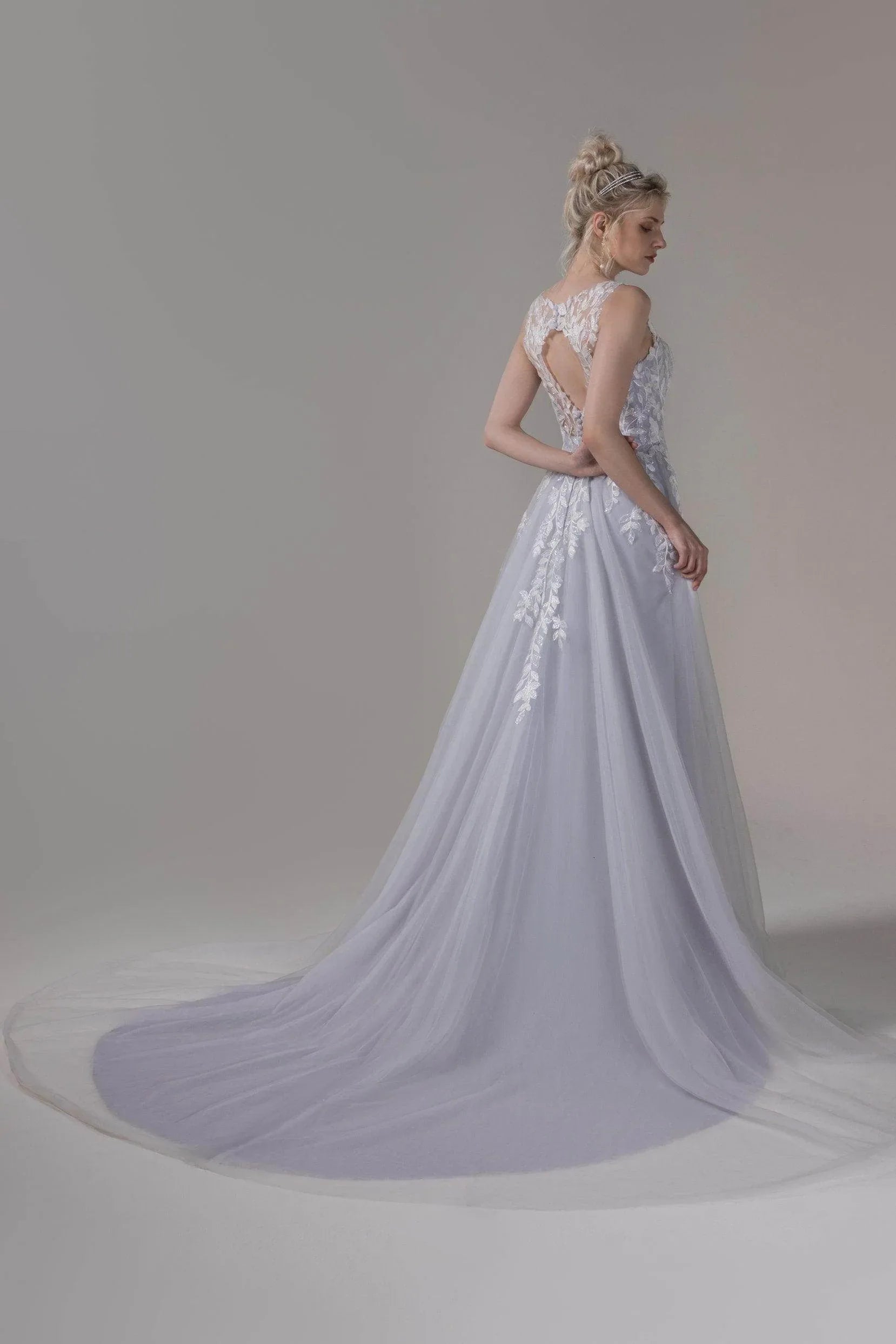 A-Line Chapel Train Lace Tulle Wedding Dress CW2810CR - COCOMELODY