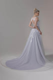A-Line Chapel Train Lace Tulle Wedding Dress CW2810CR - COCOMELODY