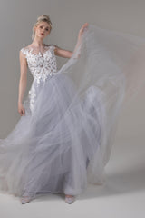 A-Line Court Train Lace Tulle Wedding Dress CW2811 - COCOMELODY