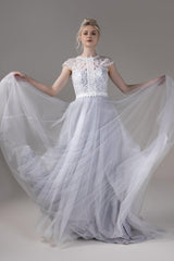A-Line Court Train Lace Tulle Wedding Dress CW2812CR - COCOMELODY