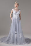 A-Line Chapel Train Lace Tulle Wedding Dress CW2815 - COCOMELODY