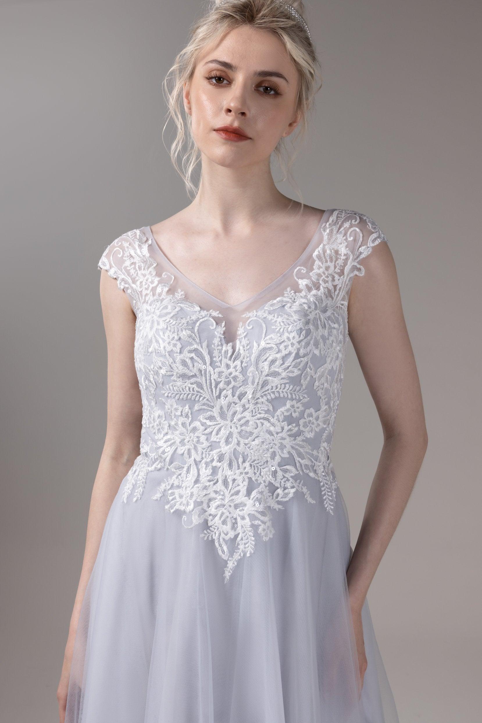A-Line Chapel Train Lace Tulle Wedding Dress CW2815 - COCOMELODY
