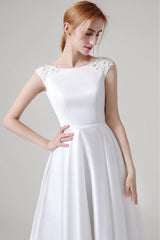 A-Line Sweep-Brush Train Satin Wedding Dress CW2959CR - COCOMELODY