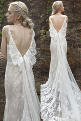 Sheath-Column Court Train Lace Wedding Dress CW3011 - COCOMELODY