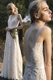 Sheath-Column Sweep-Brush Train Lace Wedding Dress CW3012 - COCOMELODY