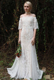 Trumpet-Mermaid Sweep-Brush Train Lace Tulle Wedding Dress CW3016 - COCOMELODY