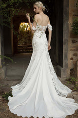 Trumpet Court Train Lace Chiffon Wedding Dress CW3018 - COCOMELODY