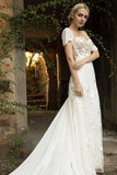 Trumpet Court Train Lace Chiffon Wedding Dress CW3018 - COCOMELODY