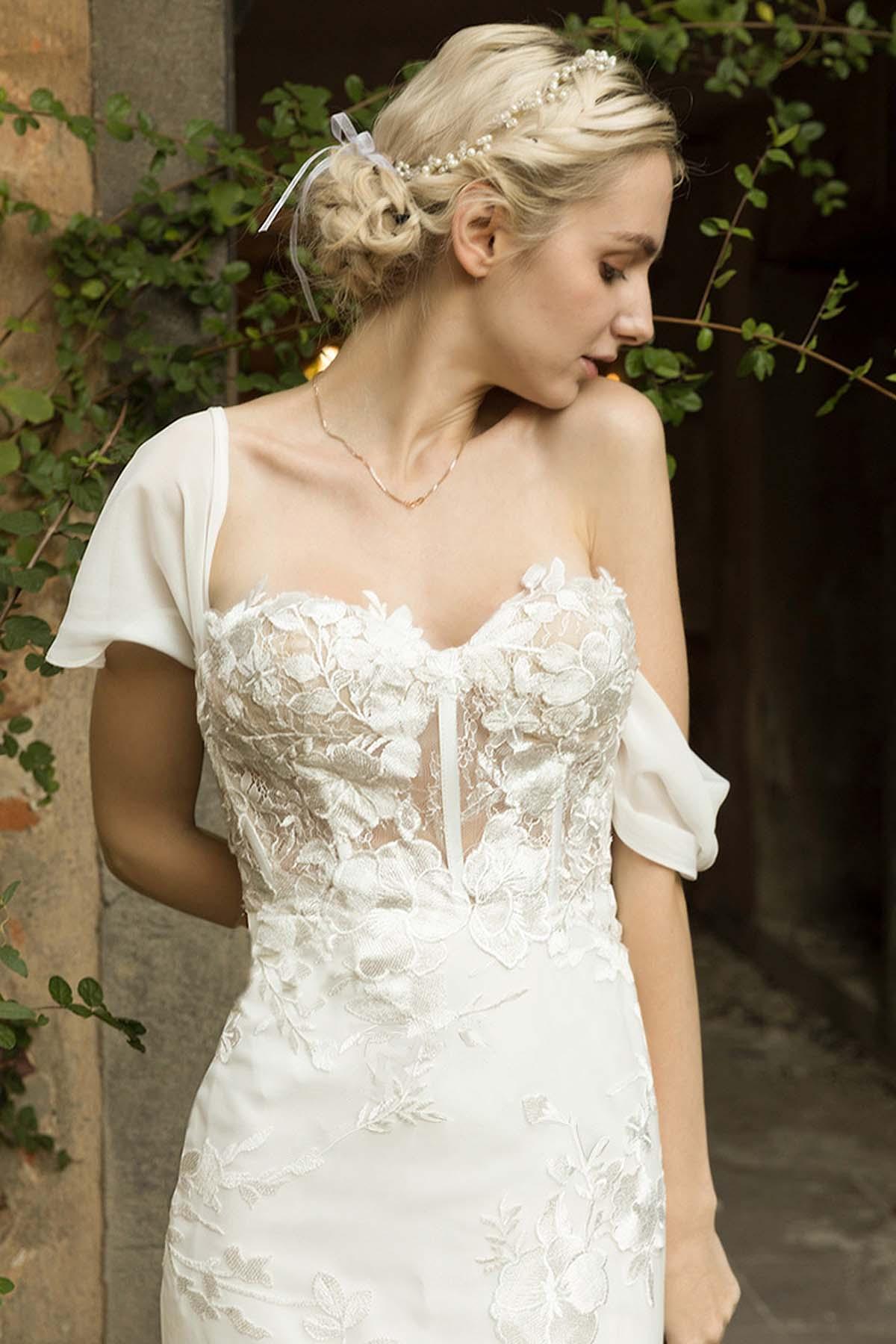 Trumpet Court Train Lace Chiffon Wedding Dress CW3018 - COCOMELODY