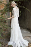Sheath-Column Sweep-Brush Train Lace Wedding Dress CW3022 - COCOMELODY